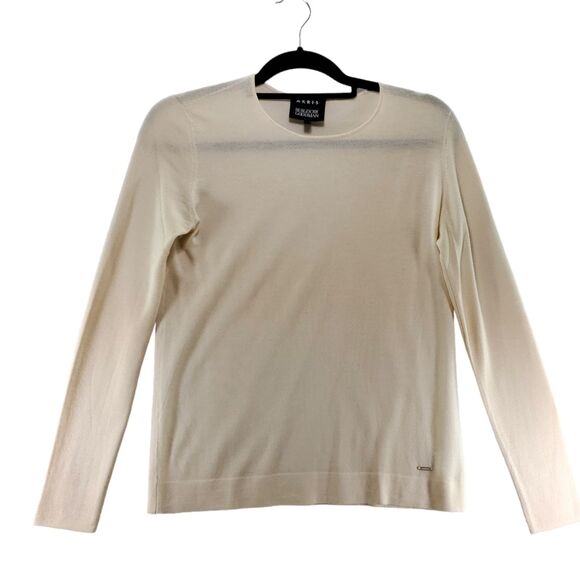 US 4 Akris Cashmere Silk Crew Neck Sweater Long Sleeves Cream Knit Lightweight - Picture 1 of 14